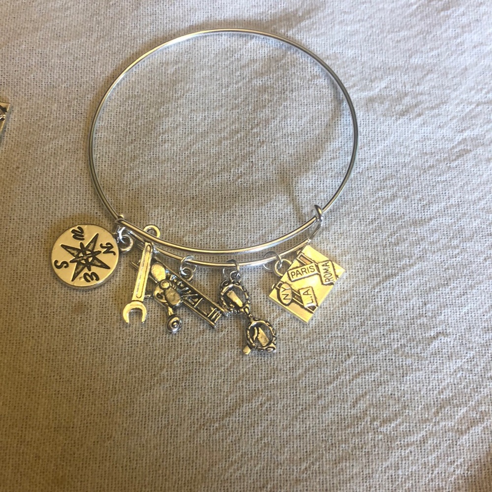 Aviation travel mechanic bracelet silver with 5 charms